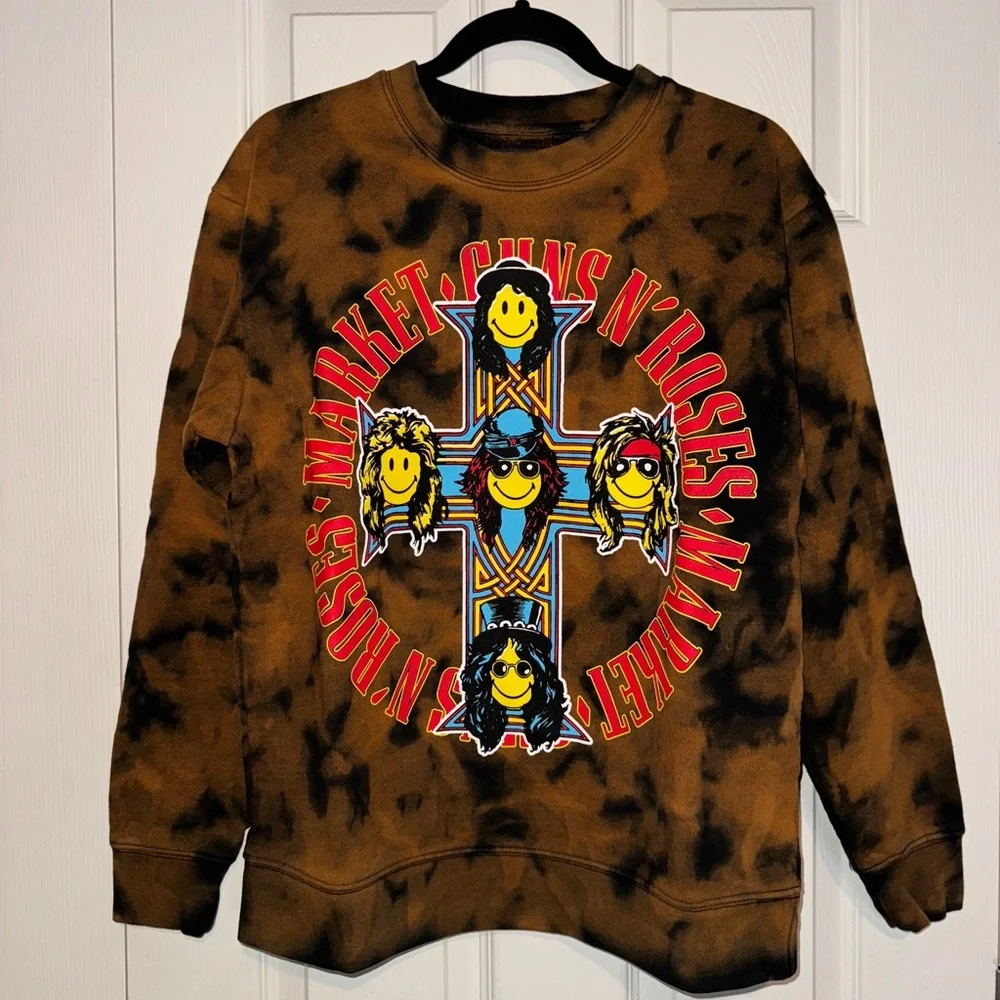 🌹 NWOT! Market x Smiley x Guns N’ roses Tie Dye Sweatshirt